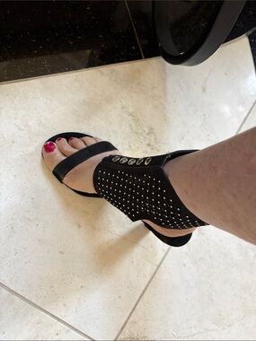 Onex Black Studded Ankle-Cuff Open-Toe Sandals